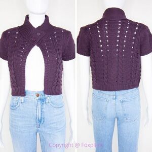 Marystyle Italy-made merino wool blend‎ deep purple crochet shrug cardigan